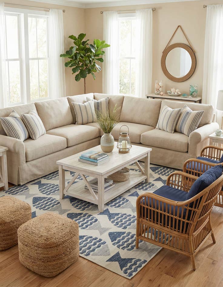 Detail image of 10' x 10'  Washable Coastal Indoor / Outdoor Square Rug