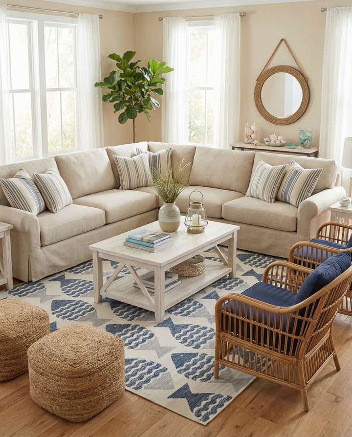 10' x 10' Easy-Clean Coastal Indoor / Outdoor Square Rug