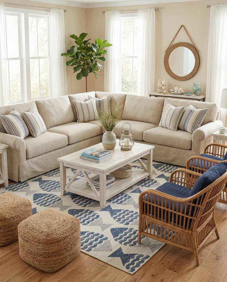 Detail image of 10' x 10' Easy-Clean Coastal Indoor / Outdoor Square Rug