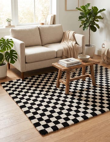 Black and White Hand Tufted Wool Rug