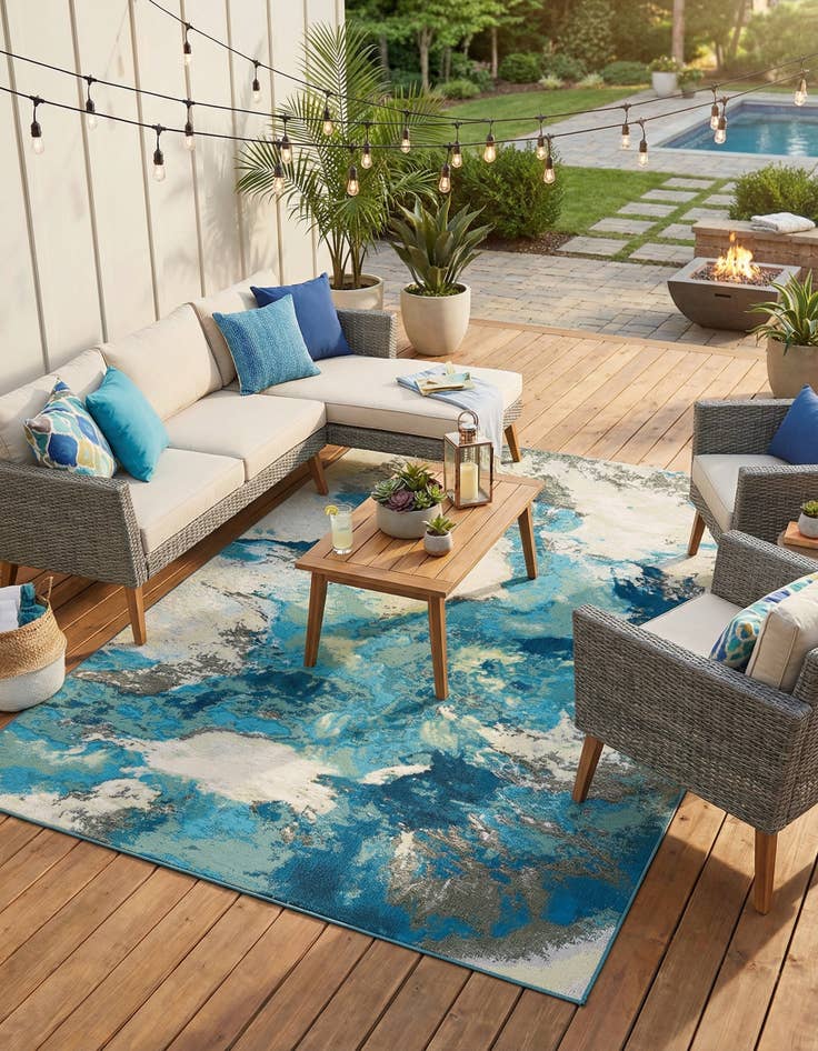 Detail image of 6' 1 x 9'  Washable Modern Indoor / Outdoor Rug