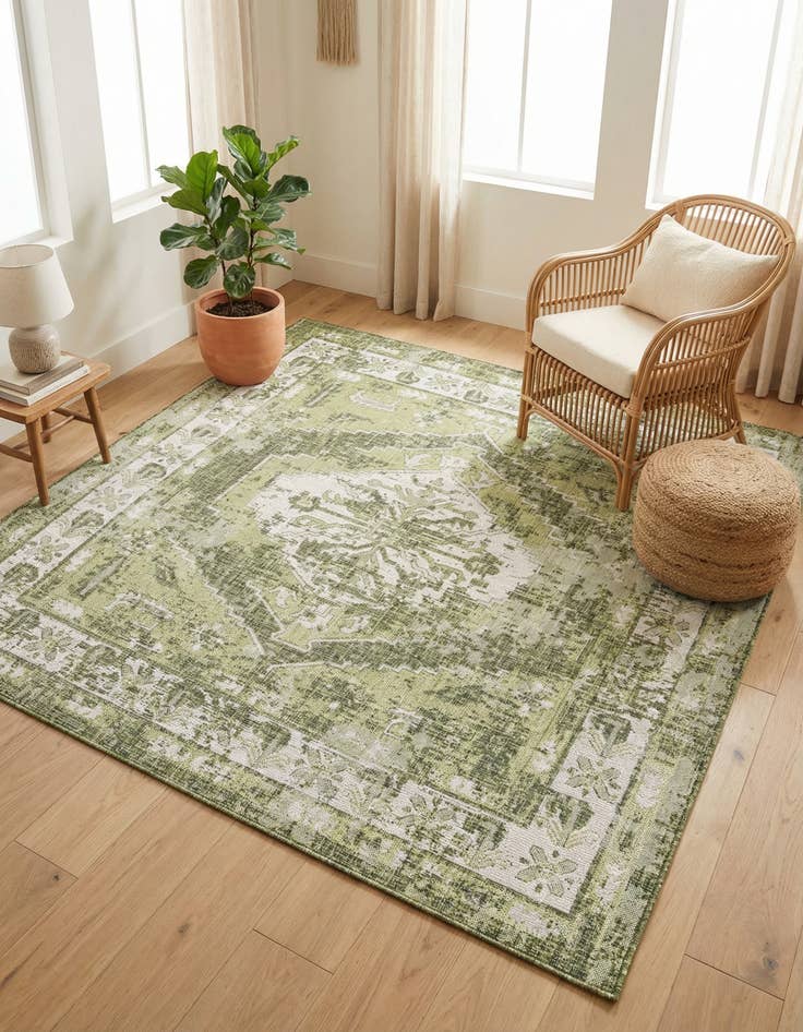 Detail image of 7' 10 x 7' 10  Washable Traditional Indoor / Outdoor Square Rug