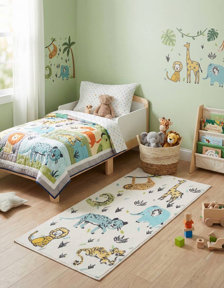 Detail image of 2' 2 x 4' Animals Whimsy Kids Runner Rug
