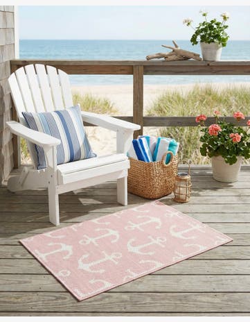 Pink Easy-Clean Coastal Indoor / Outdoor Rug