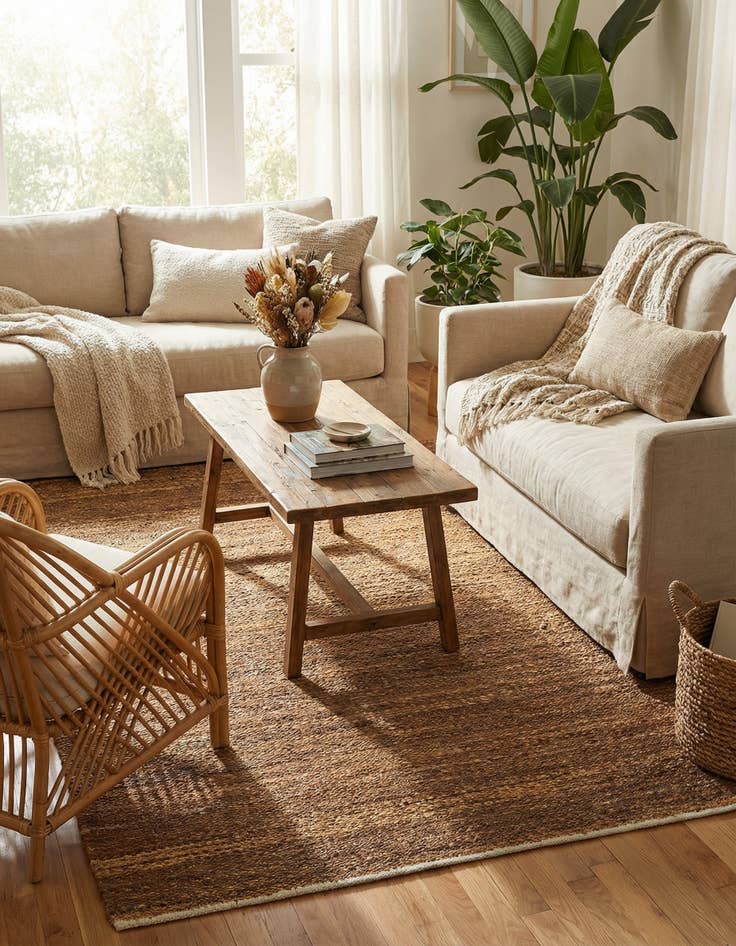 Detail image of 4' 1 x 6' 1  Hand Woven Palm Beach Jute Rug