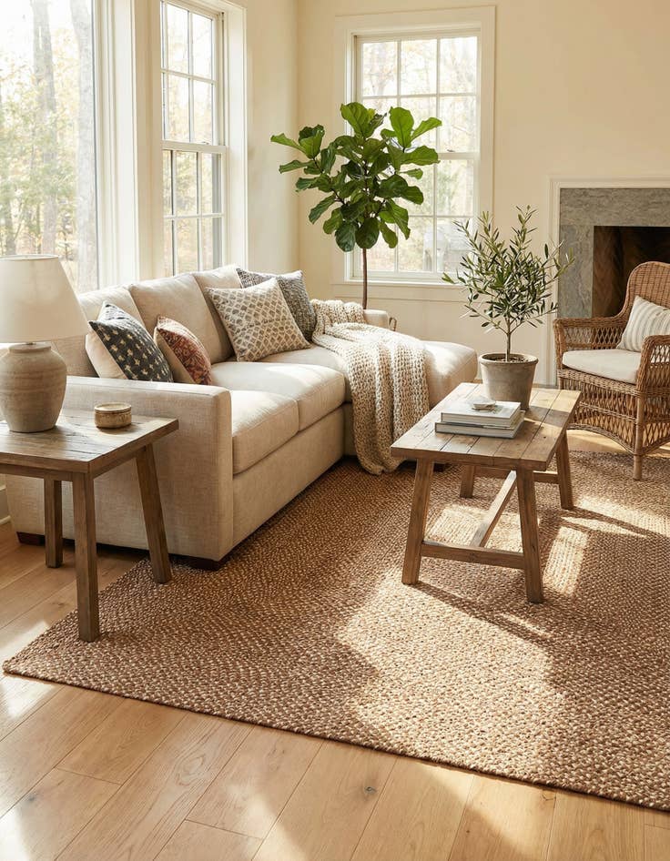 Detail image of 7' 10 x 7' 10  Hand Tweed Braided Jute Square Rug