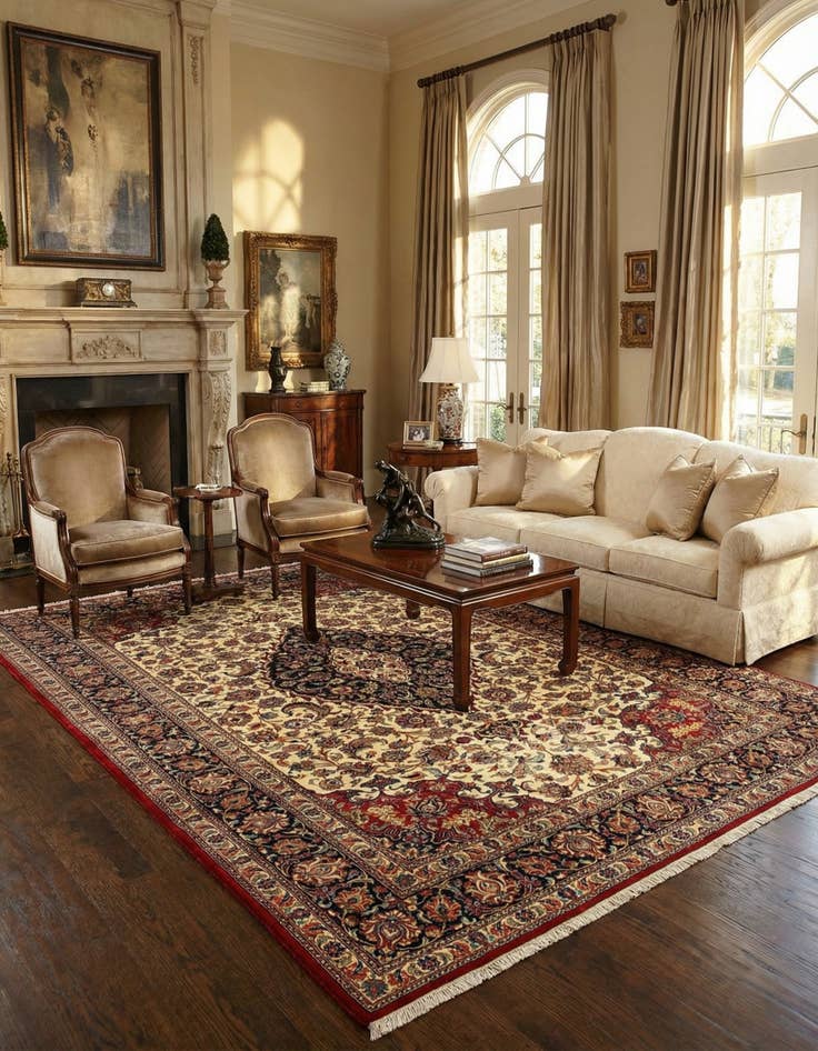 Detail image of  6' 7 x 9' 10  Hand Knotted Qom Persian Rug