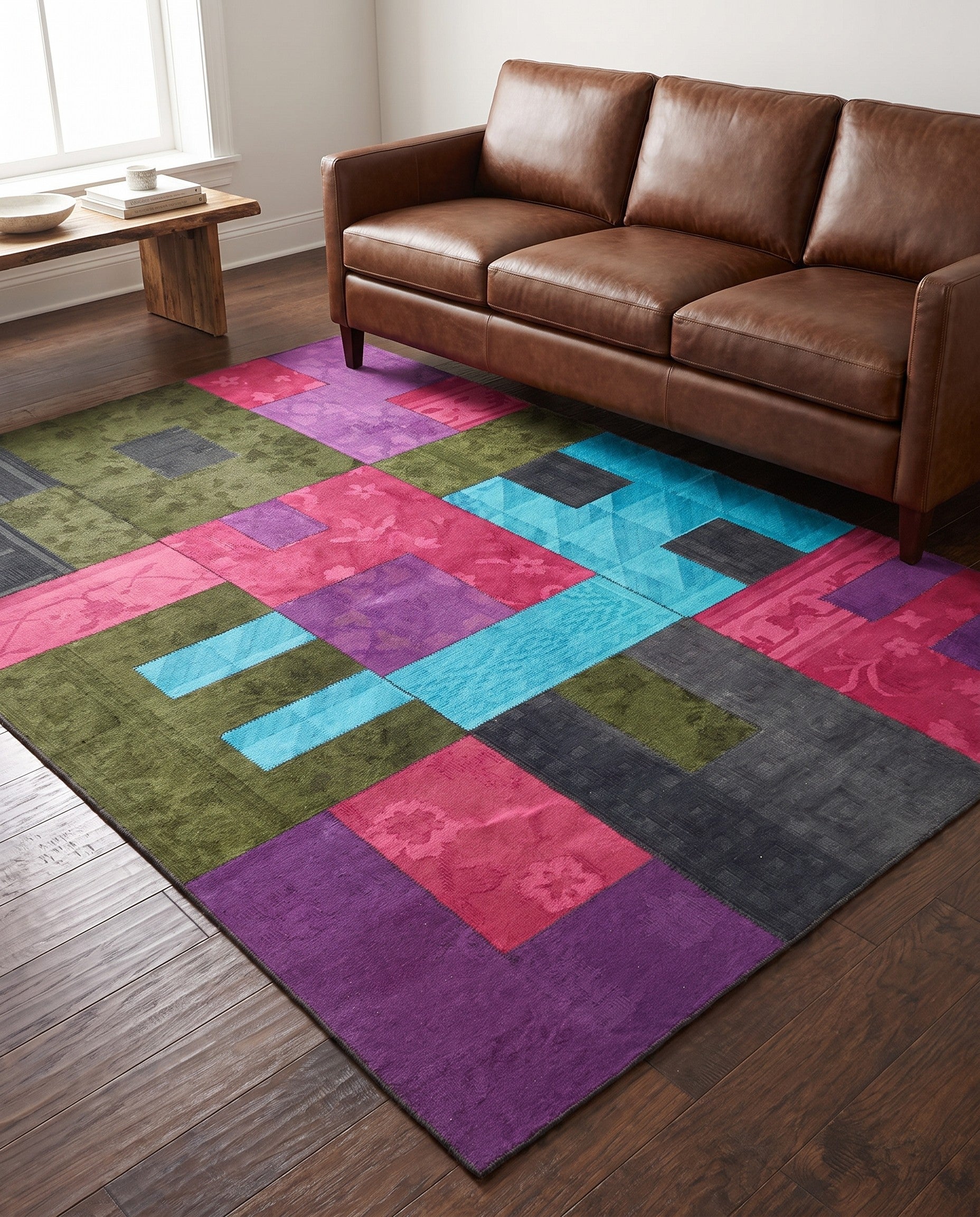 7' 3 x 10' Hand Woven Patchwork Wool Rug