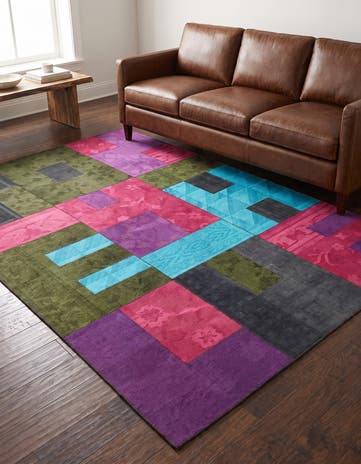 7' 3 x 10' Hand Woven Patchwork Wool Rug