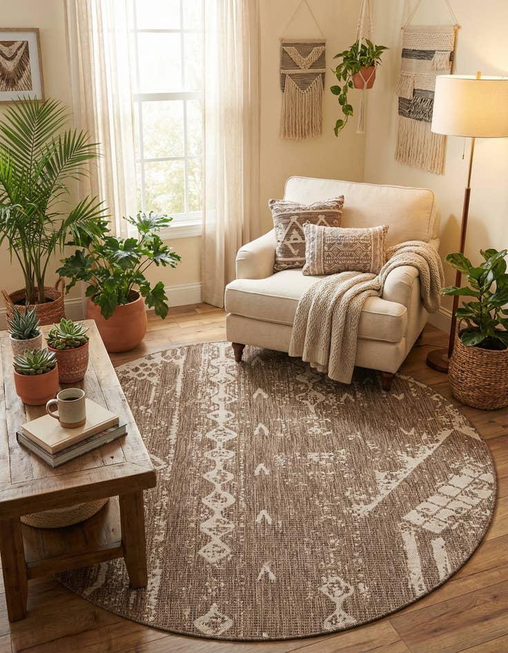 Detail image of 6' x 6' Easy-Clean Bohemian Indoor / Outdoor Round Rug