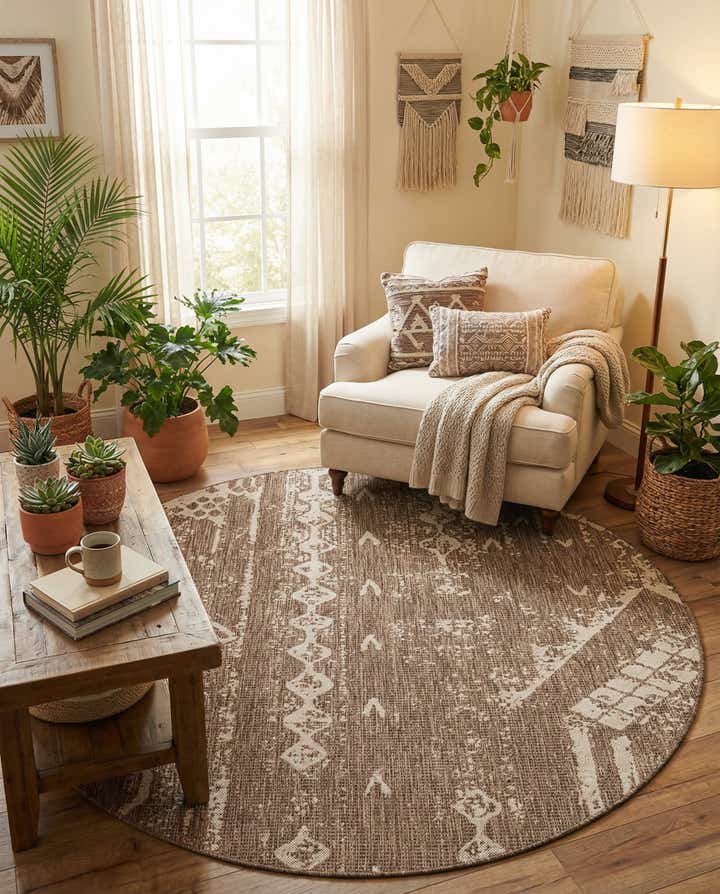 6' x 6' Easy-Clean Bohemian Indoor / Outdoor Round Rug