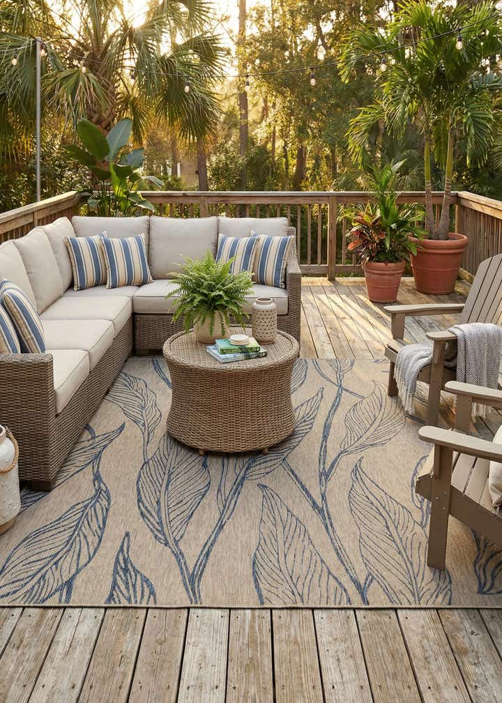 10' 8 x 10' 8 Easy-Clean Botanical Indoor / Outdoor Square Rug