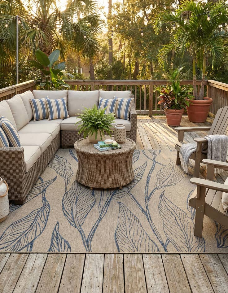 Detail image of 10' 8 x 10' 8  Washable Botanical Indoor / Outdoor Square Rug