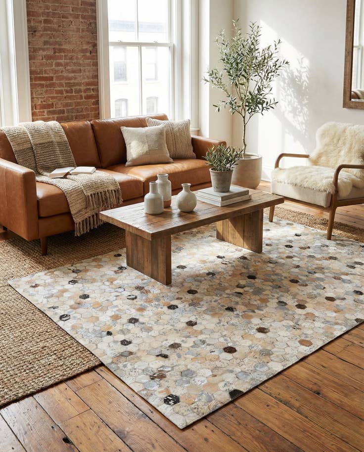 Detail image of 4' 7 x 6' 7 Cowhide Stocks Rug