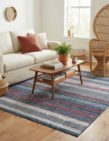 Navy Blue Washable Yara Square Rug