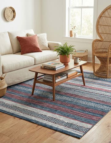 Navy Blue Washable Yara Square Rug