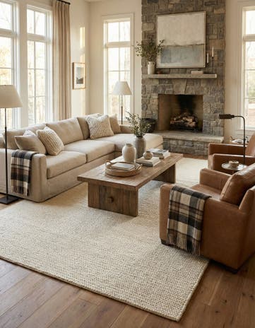 Ivory Hand Woven Lana New Zealand Wool Rug