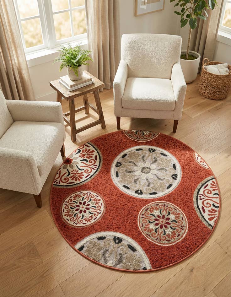 Detail image of 4' x 4'  Washable Modern Indoor / Outdoor Round Rug