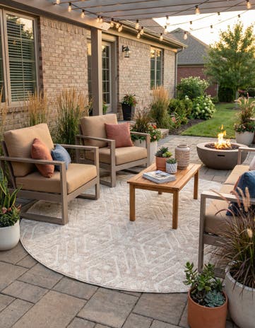 Beige Easy-Clean Sabrina Soto Ella Indoor / Outdoor Round Rug