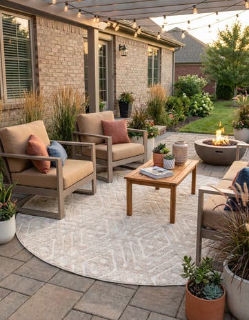 Beige Easy-Clean Sabrina Soto Ella Indoor / Outdoor Round Rug