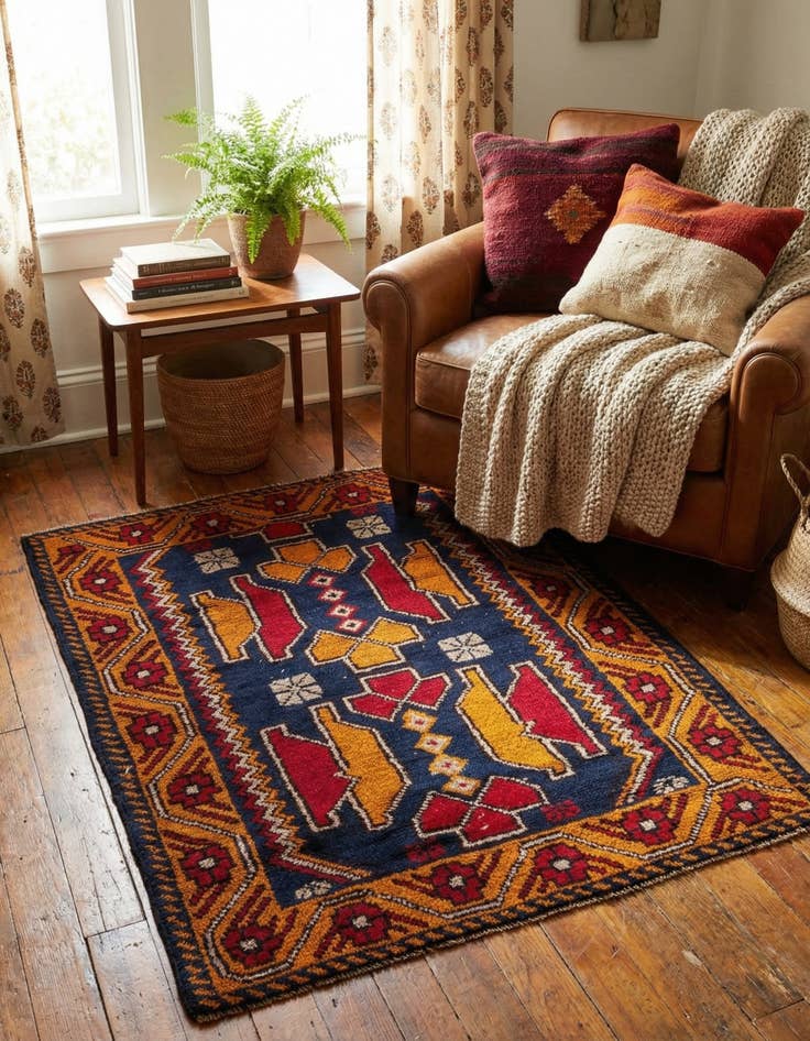 Detail image of  2' 10 x 4' 10  Hand Knotted Balouch Persian Wool Rug