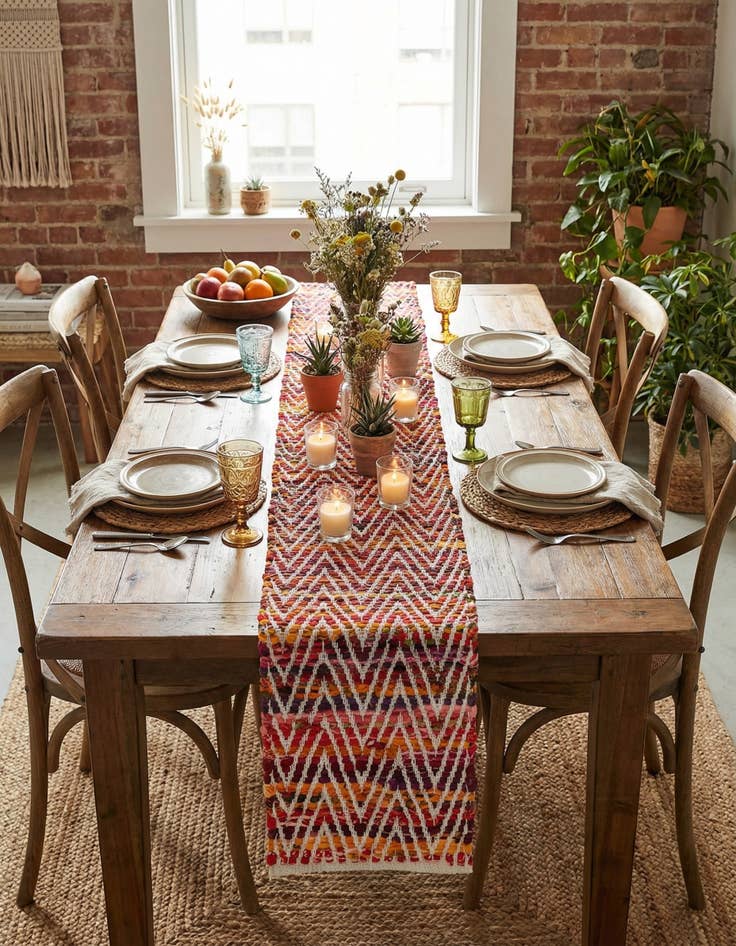 Detail image of  1' 2 x 8'  Hand Woven Chindi Chevron Table Runner Rug