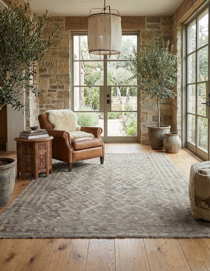 Detail image of 6' 9 x 10'  Hand Woven Kilim Maymana Wool Rug