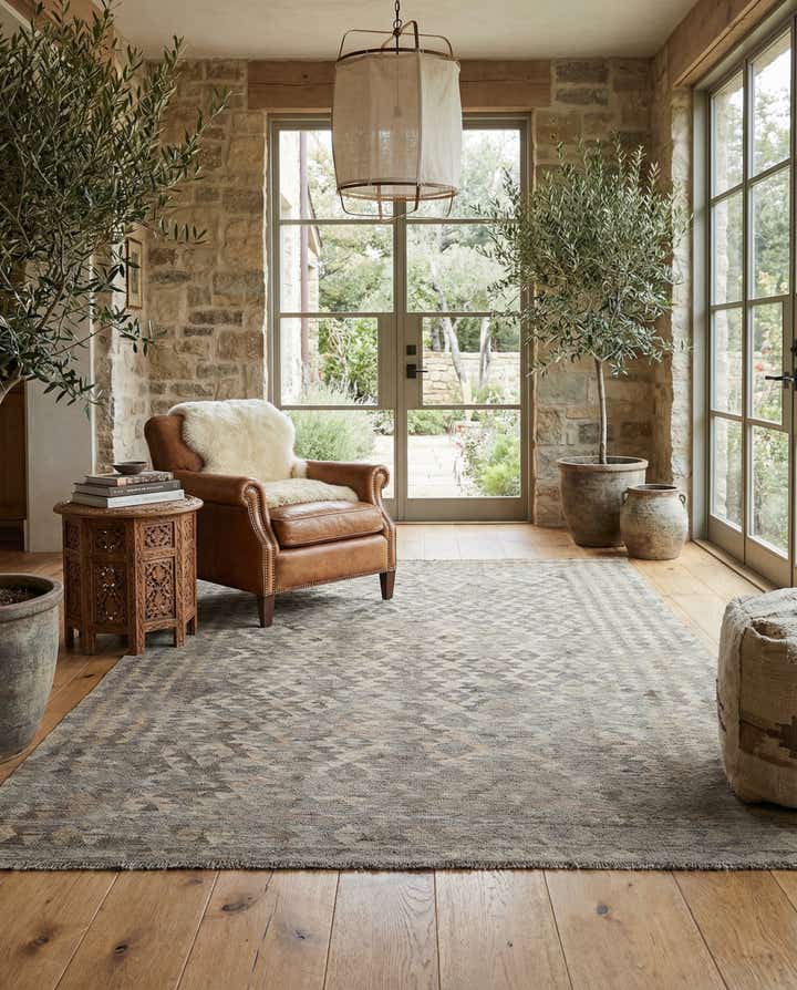 6' 9 x 10' Hand Woven Kilim Maymana Wool Rug