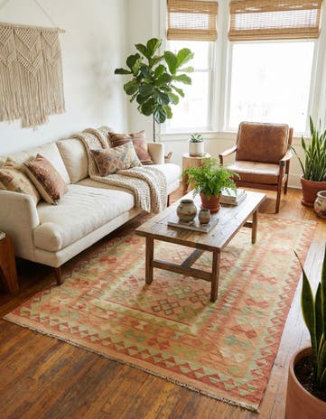 4' 9 x 6' 10 Hand Woven Kilim Waziri Wool Rug