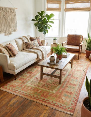 4' 9 x 6' 10 Hand Woven Kilim Waziri Wool Rug