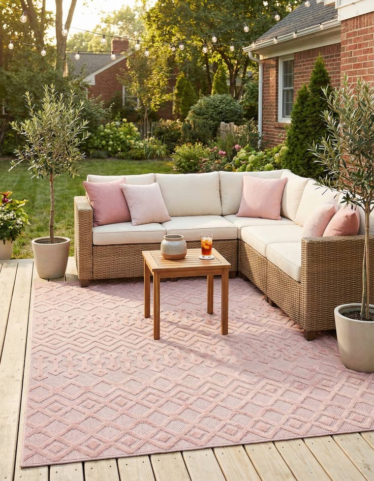 Detail image of 7' 10 x 10' Easy-Clean Trellis Textured Indoor / Outdoor Rug