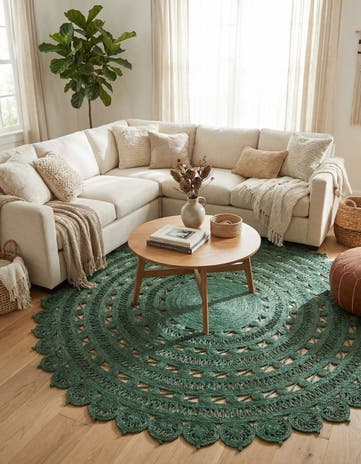 Hunter Green Handmade Braided Jute Round Rug