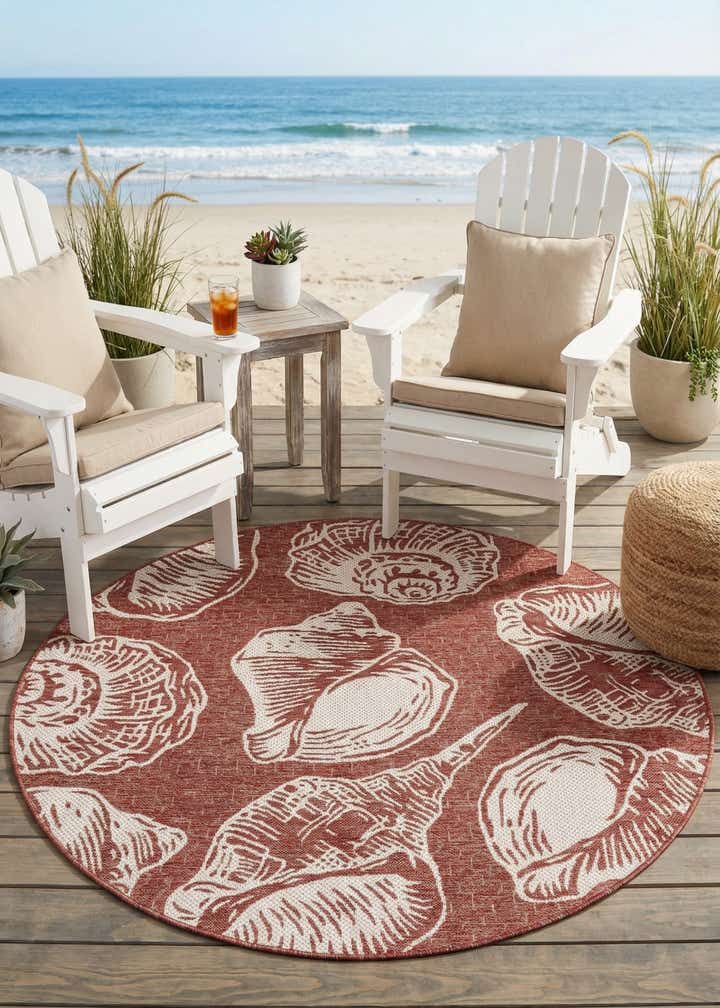 5' 3 x 5' 3 Easy-Clean Coastal Indoor / Outdoor Round Rug
