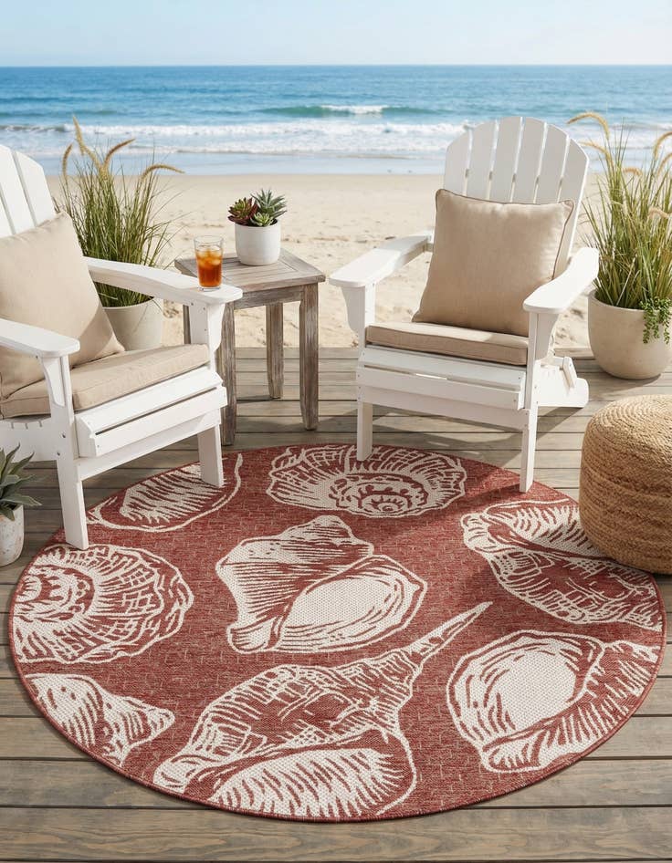 Detail image of 5' 3 x 5' 3  Washable Coastal Indoor / Outdoor Round Rug