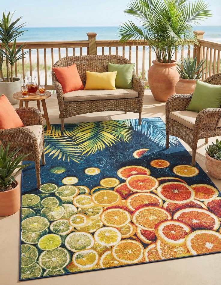 Detail image of 5' 3 x 8'  Washable Coastal Indoor / Outdoor Rug