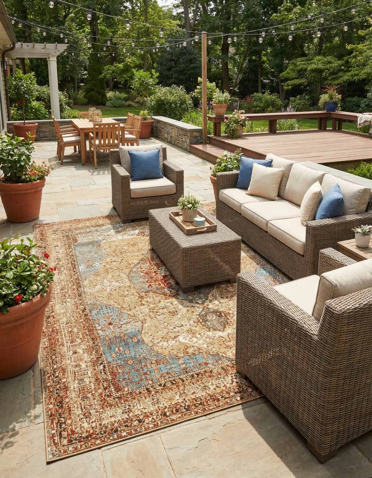 Detail image of 9' x 12'  Washable Traditional Indoor / Outdoor Rug