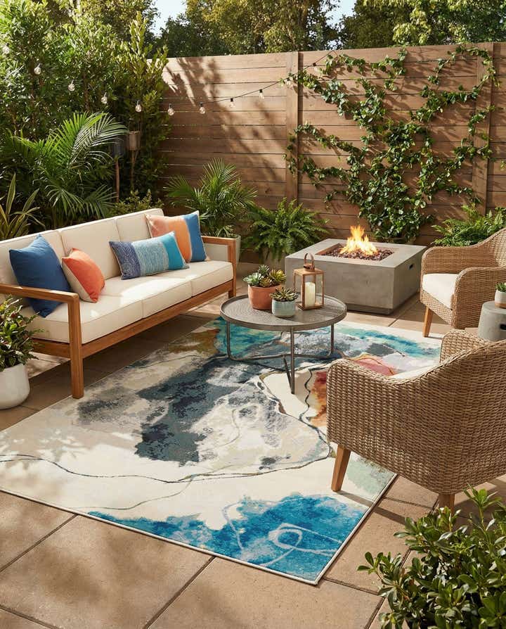 6' 1 x 9' Easy-Clean Modern Indoor / Outdoor Rug