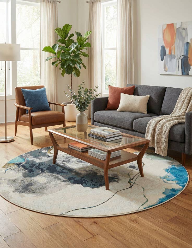 Detail image of  6' 1 x 6' 1  Washable Modern Indoor / Outdoor Round Rug