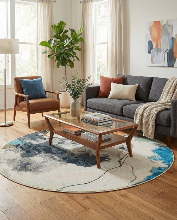 Detail image of 6' 1 x 6' 1 Easy-Clean Modern Indoor / Outdoor Round Rug