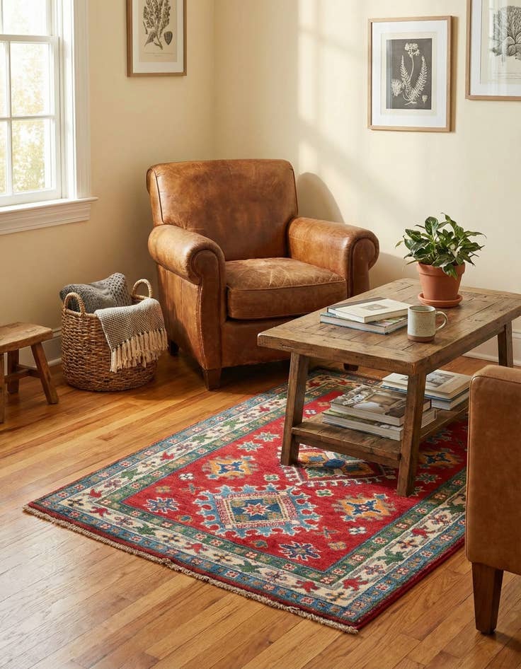 Detail image of 2' 8 x 4'  Hand Knotted Kazak Rug