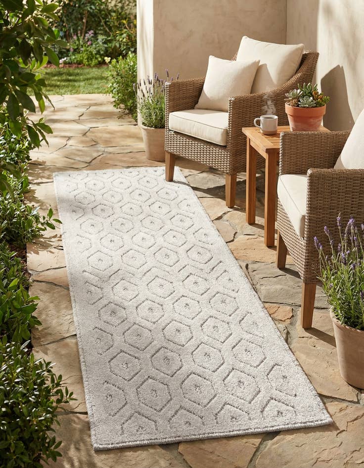 Detail image of 2' x 6'  Washable Trellis Textured Indoor / Outdoor Runner Rug