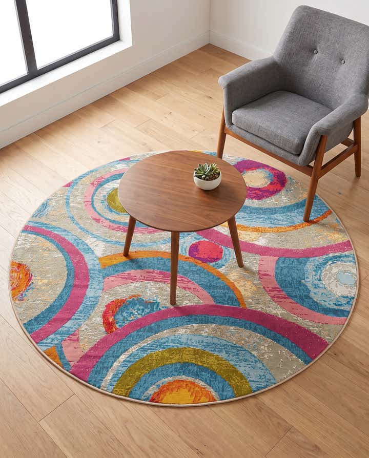 5' x 5' Easy-Clean Modern Indoor / Outdoor Round Rug