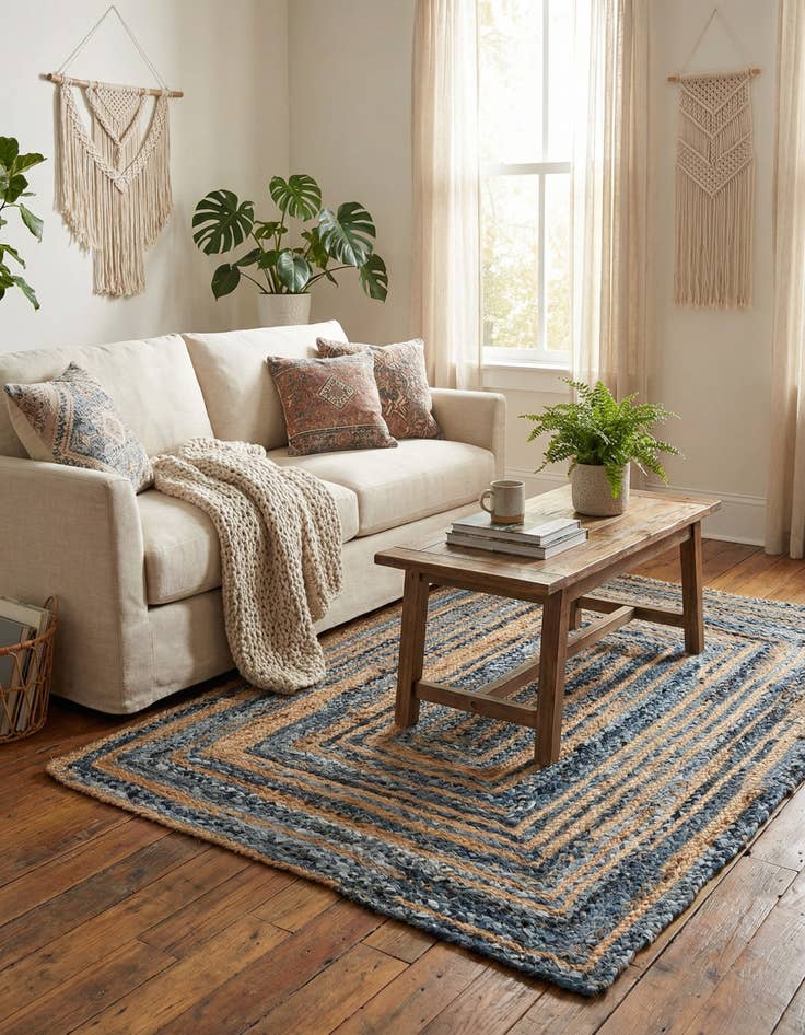 Detail image of  4' 1 x 6' 1  Hand Braided Chindi Rug