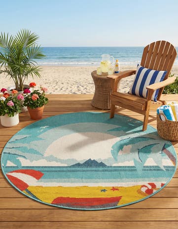 Easy-Clean Coastal Indoor / Outdoor Round Rug