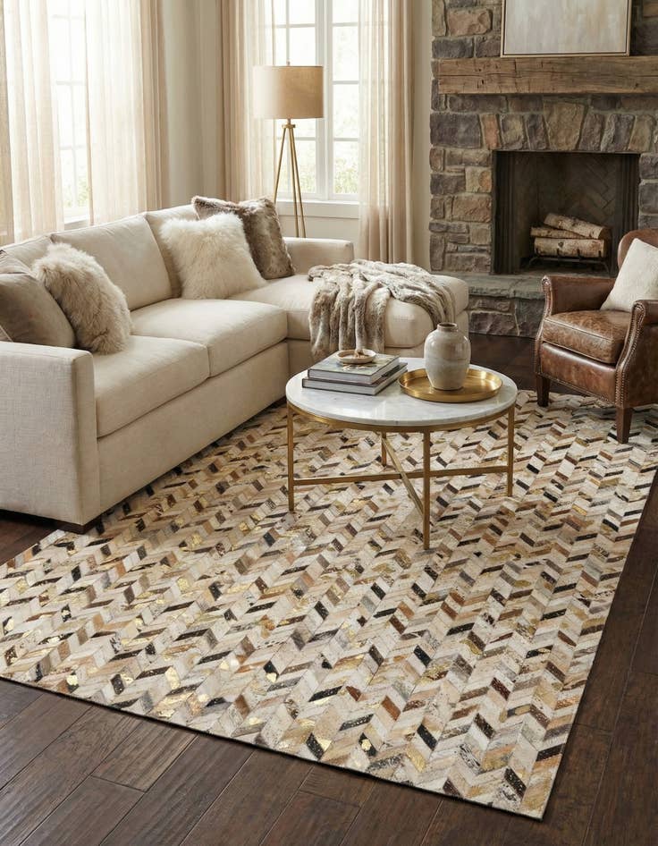 Detail image of  5' 2 x 7' 11 Cowhide - Patchwork Rug