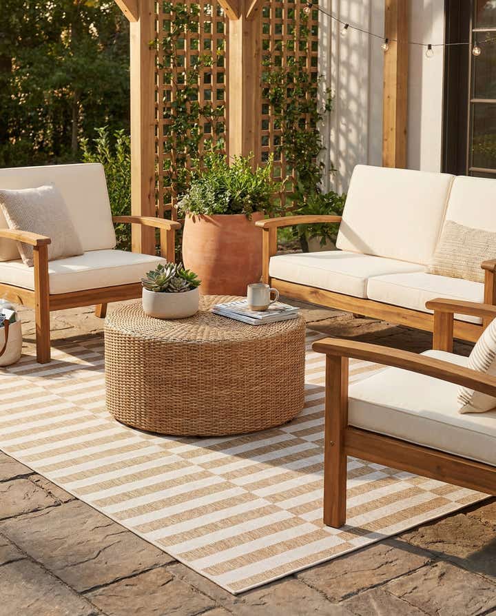 7' x 10' Easy-Clean Striped Indoor / Outdoor Rug