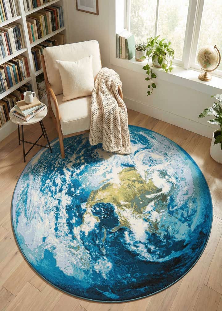 7' 10 x 7' 10 Easy-Clean Modern Indoor / Outdoor Round Rug