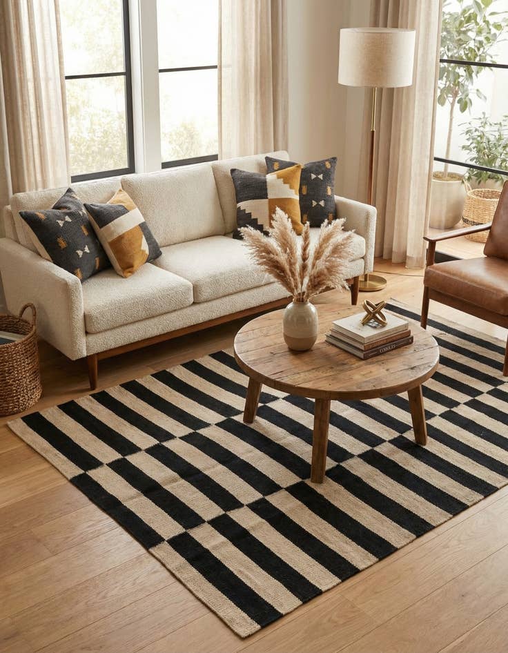 Detail image of 3' 4 x 4' 9  Hand Woven Kilim Modern Wool Rug