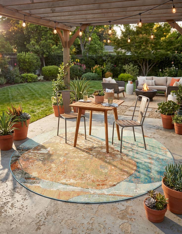 Detail image of 7' 10 x 7' 10 Easy-Clean Modern Indoor / Outdoor Round Rug