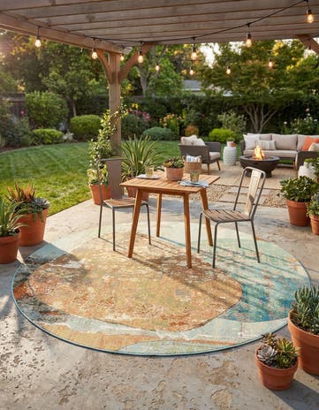 7' 10 x 7' 10 Easy-Clean Modern Indoor / Outdoor Round Rug